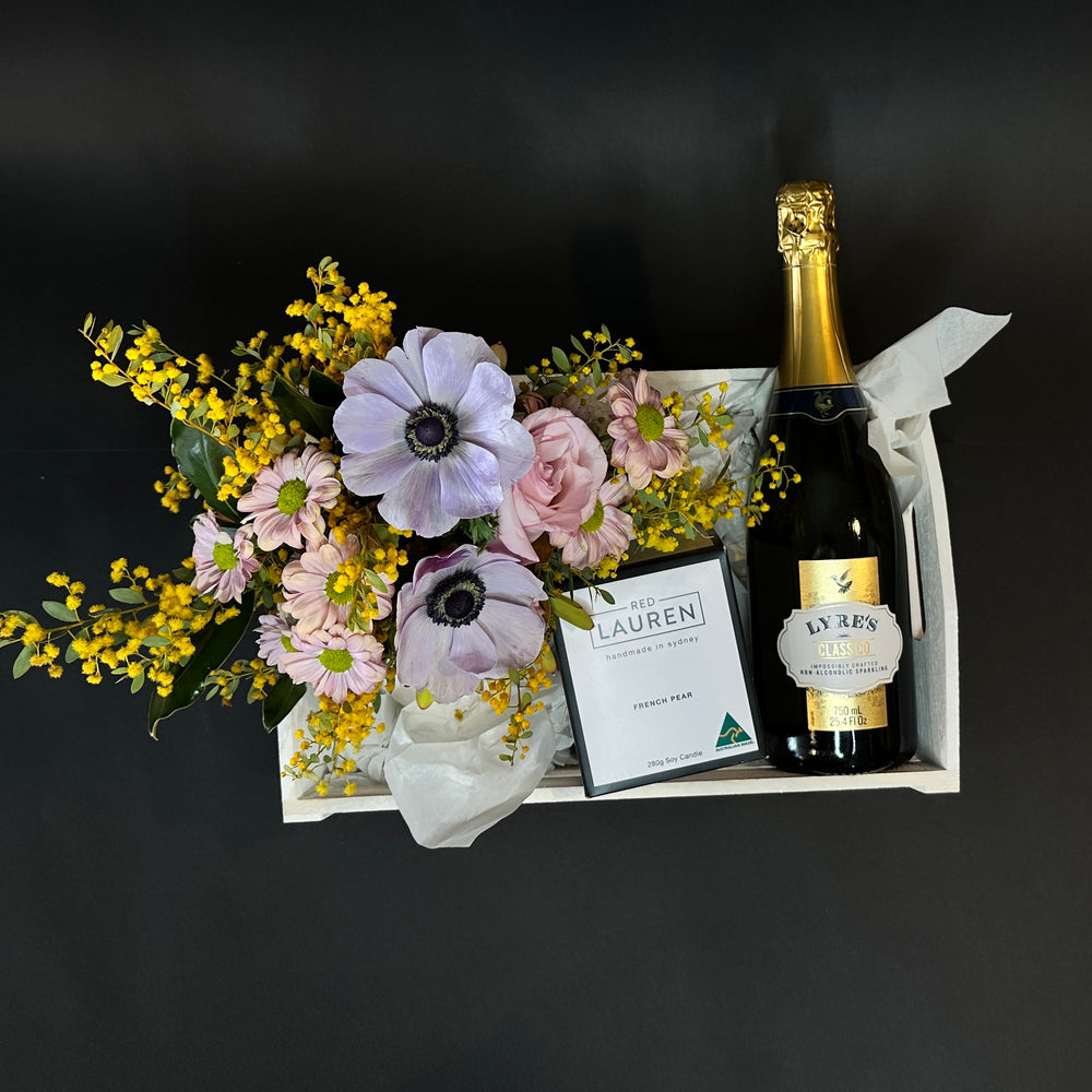 Gift Box, Florist Gift Set, Candle, Sparkling Wine